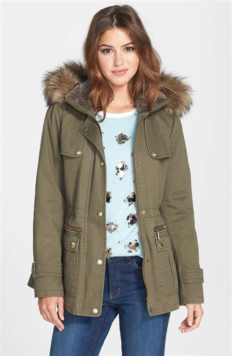 michael kors fur trim bag|Faux Fur Trim Denim Anorak .